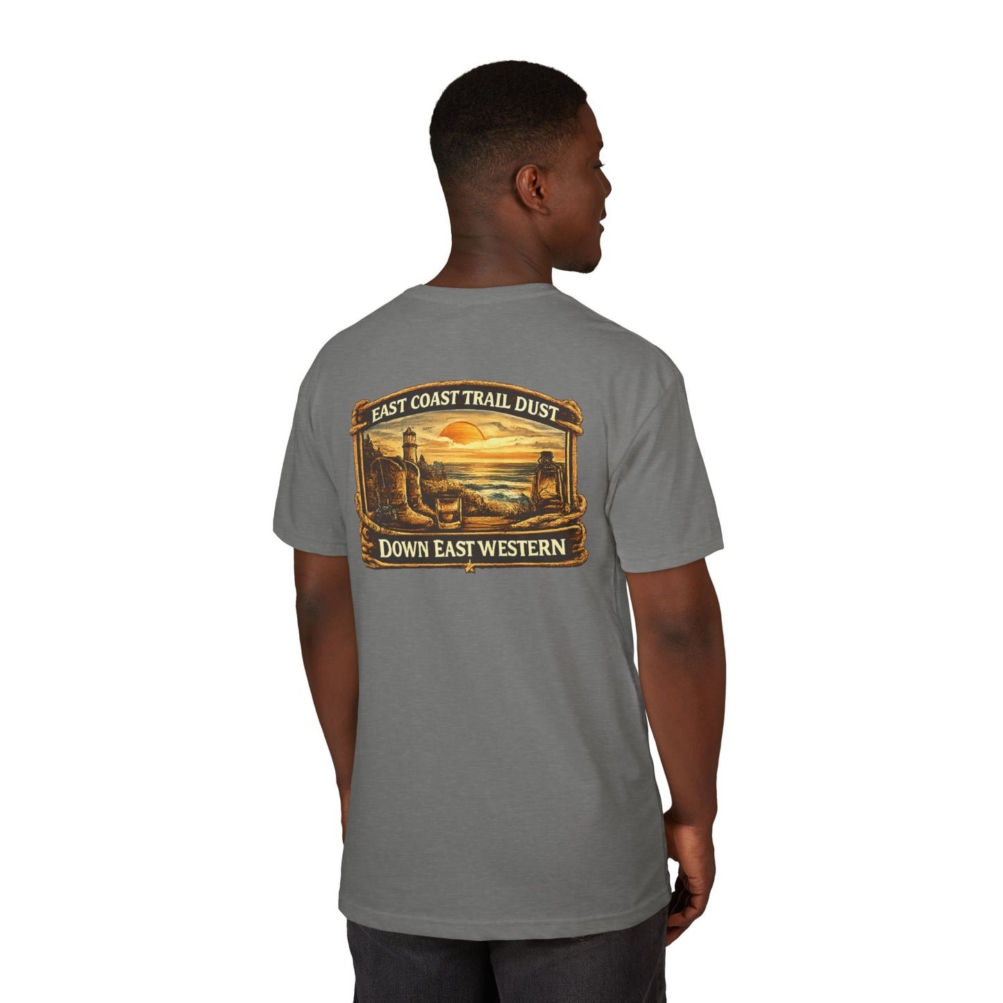 Down East Western-Longhorn Chest Patch T‑Shirt — Western Cowboy Graphic Tee