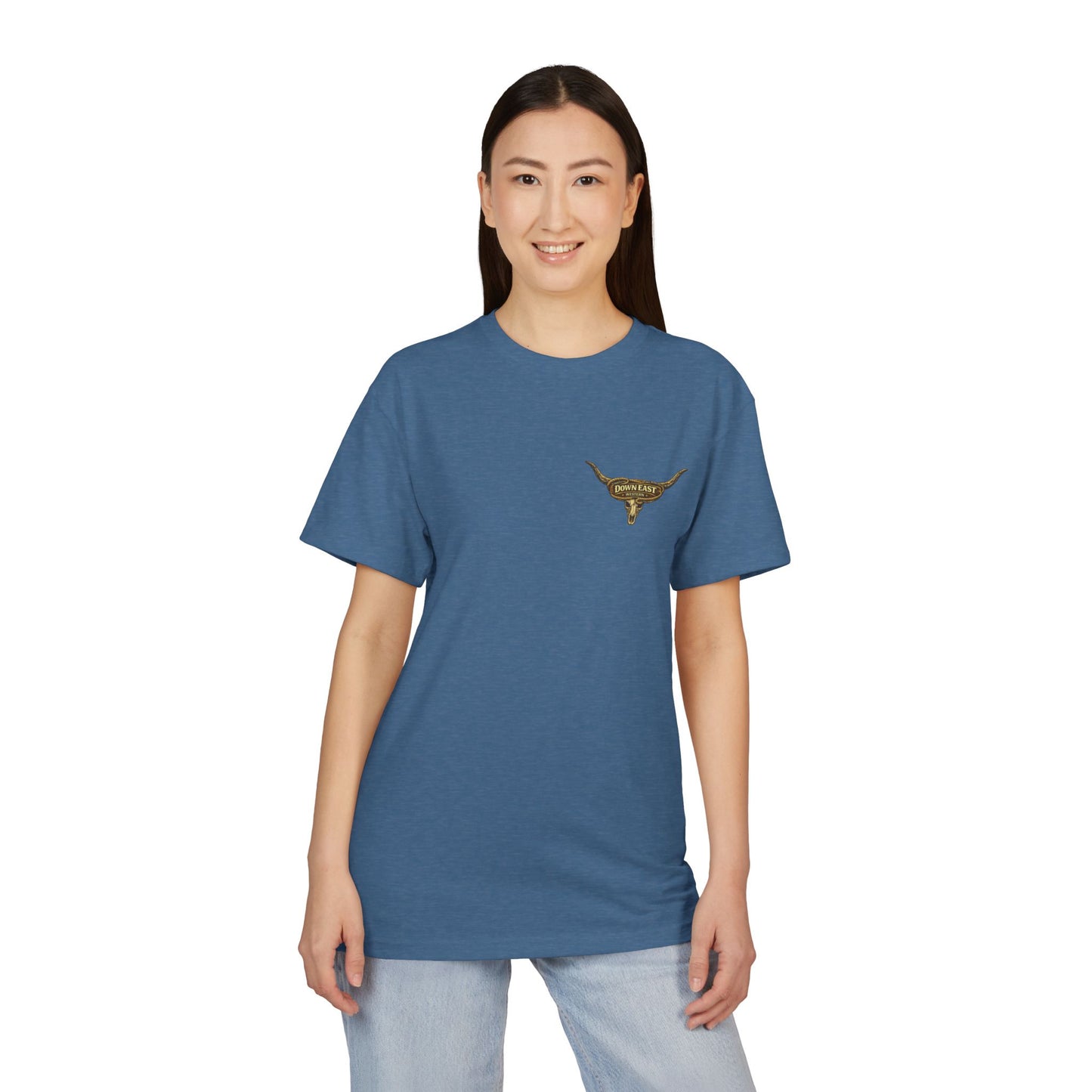 Down East Western-Longhorn Chest Patch T‑Shirt — Western Cowboy Graphic Tee