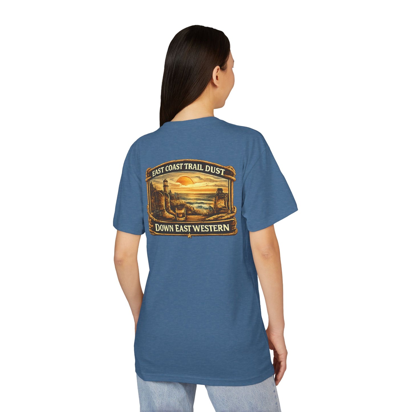 Down East Western-Longhorn Chest Patch T‑Shirt — Western Cowboy Graphic Tee