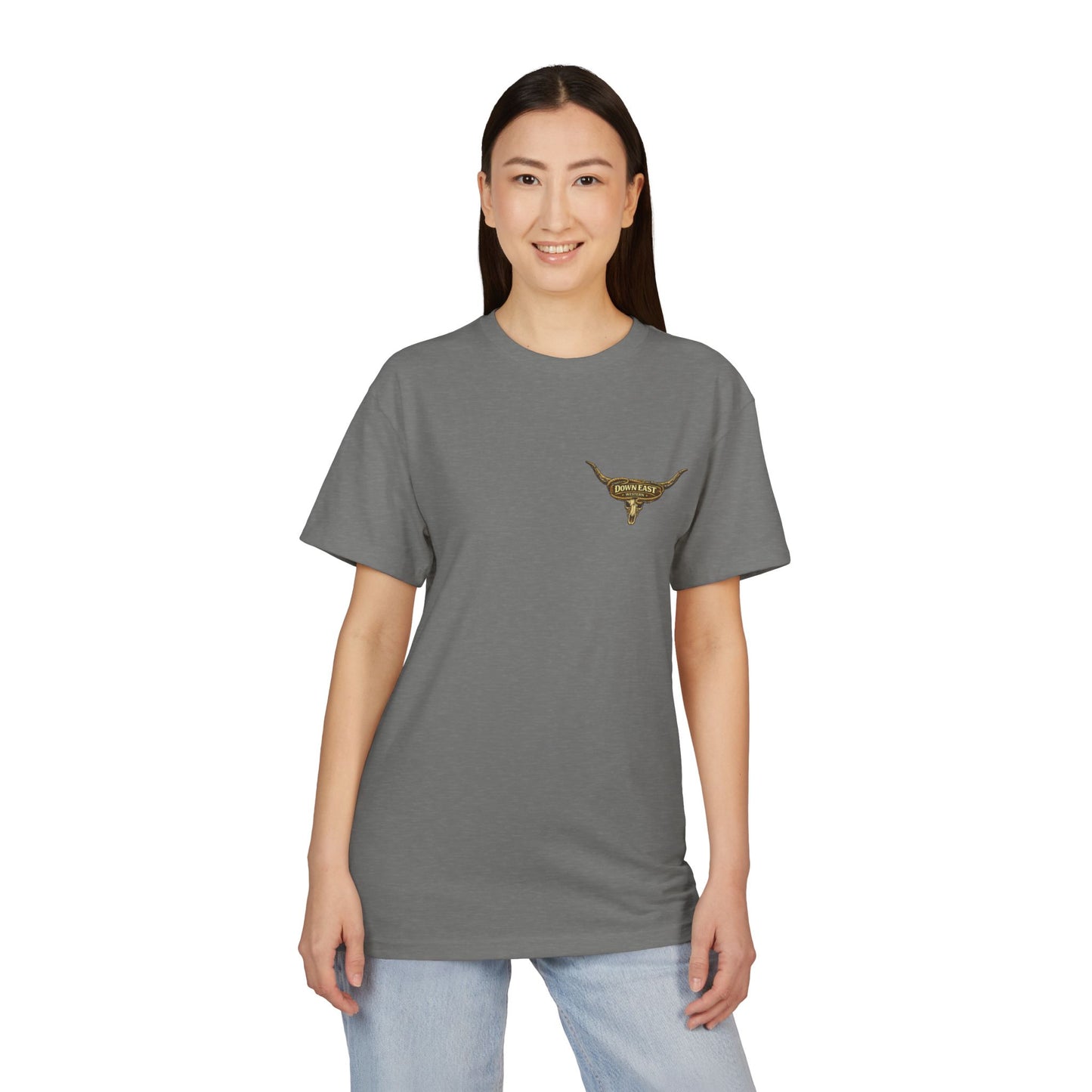 Down East Western-Longhorn Chest Patch T‑Shirt — Western Cowboy Graphic Tee