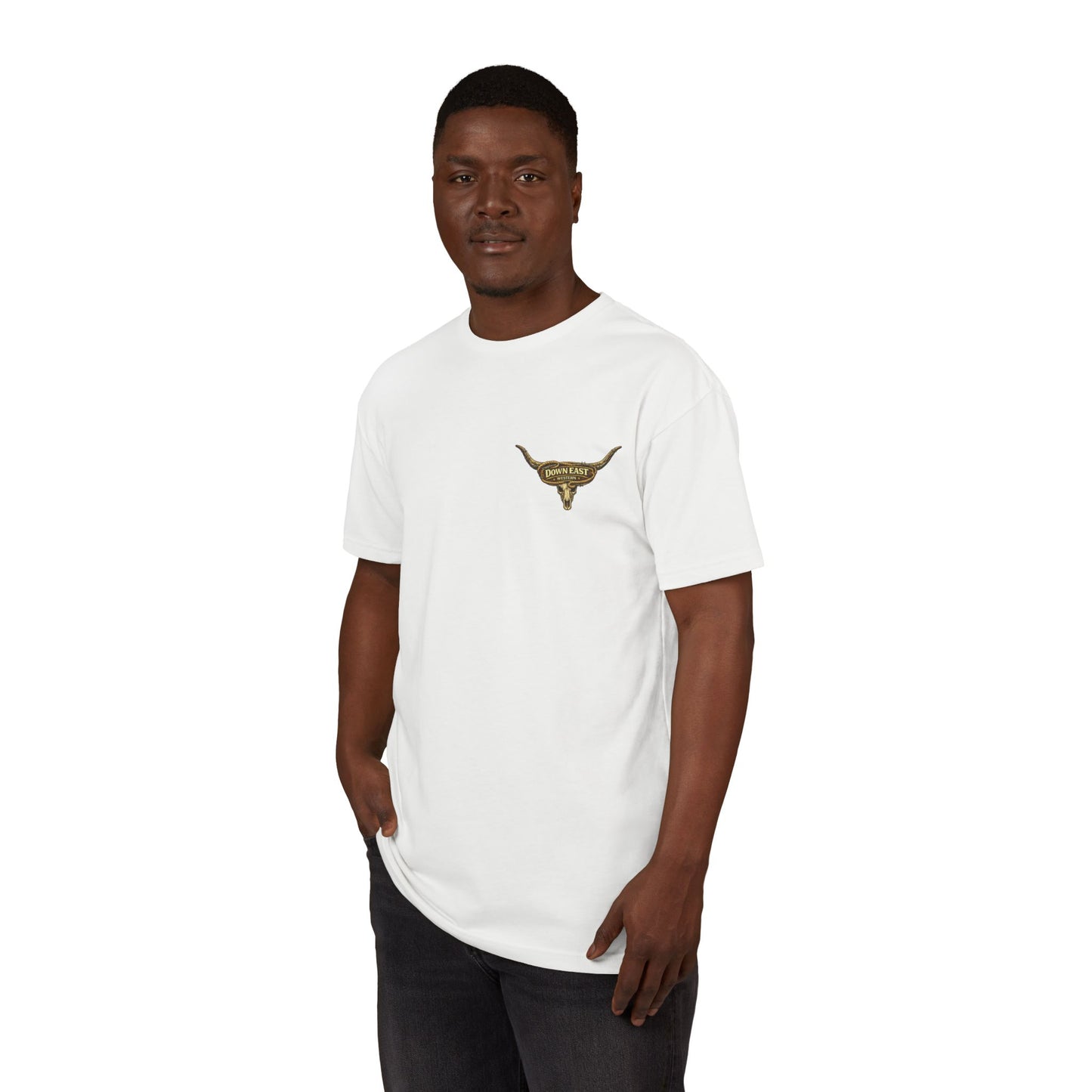 Down East Western-Longhorn Chest Patch T‑Shirt — Western Cowboy Graphic Tee