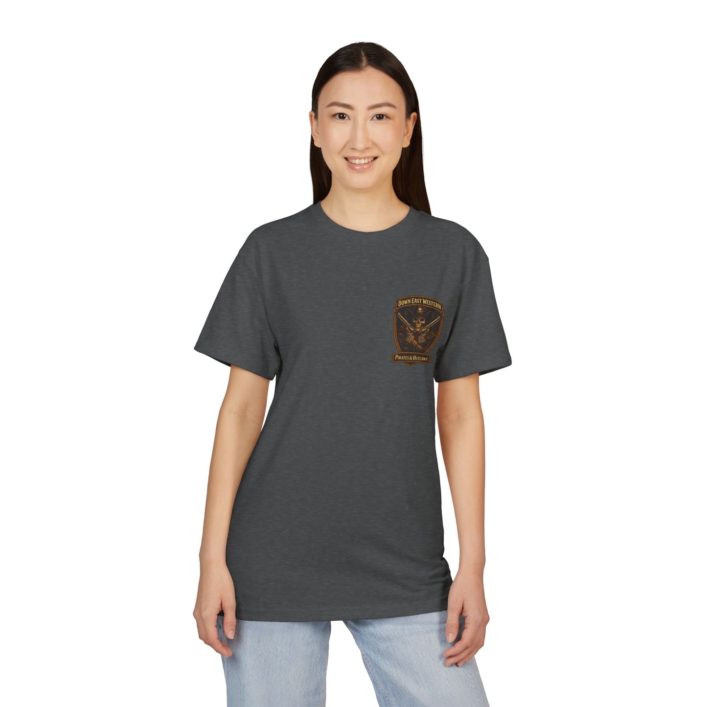 Down East Western Vintage Patch Crew T‑Shirt — Freedom Tastes Like Salt