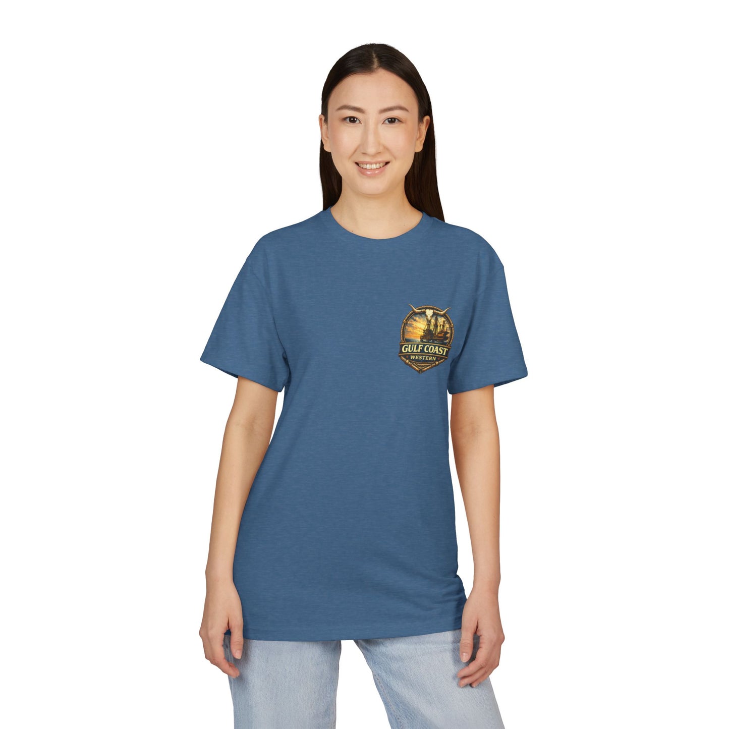 Gulf Coast Western  Fishing Graphic Tee – Vintage Palm & Sunset Pocket Design