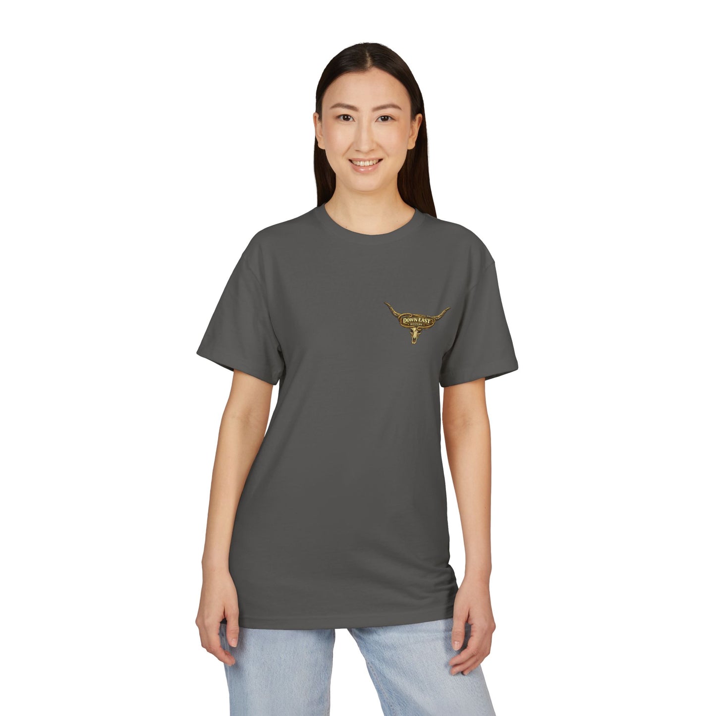 Down East Western-Longhorn Chest Patch T‑Shirt — Western Cowboy Graphic Tee