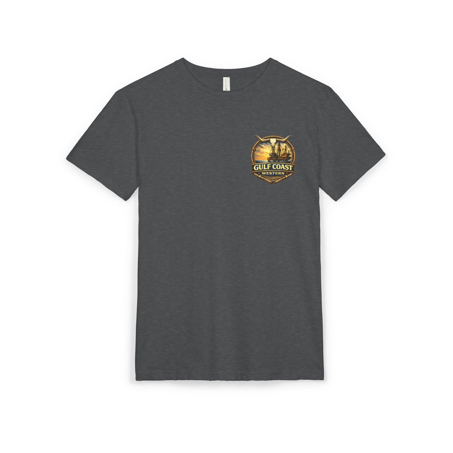 Gulf Coast Western  Fishing Graphic Tee – Vintage Palm & Sunset Pocket Design