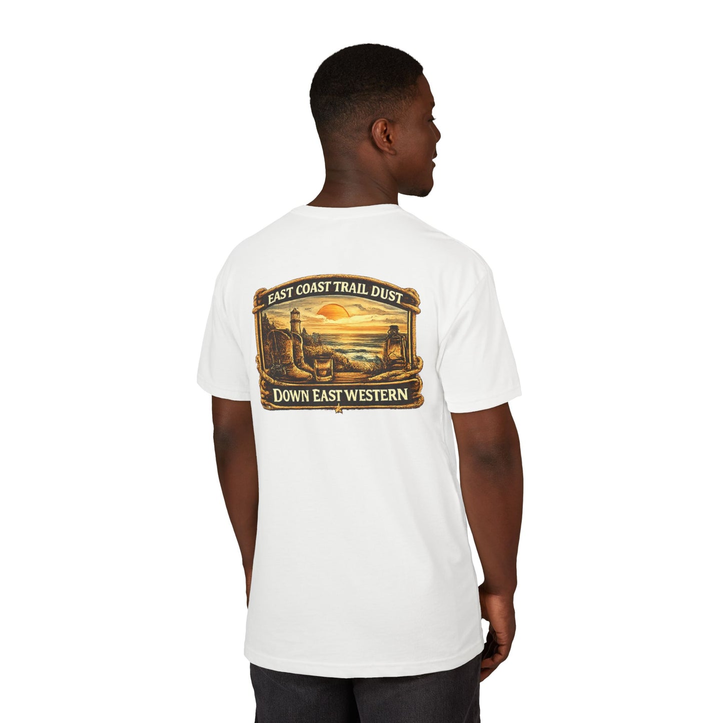 Down East Western-Longhorn Chest Patch T‑Shirt — Western Cowboy Graphic Tee