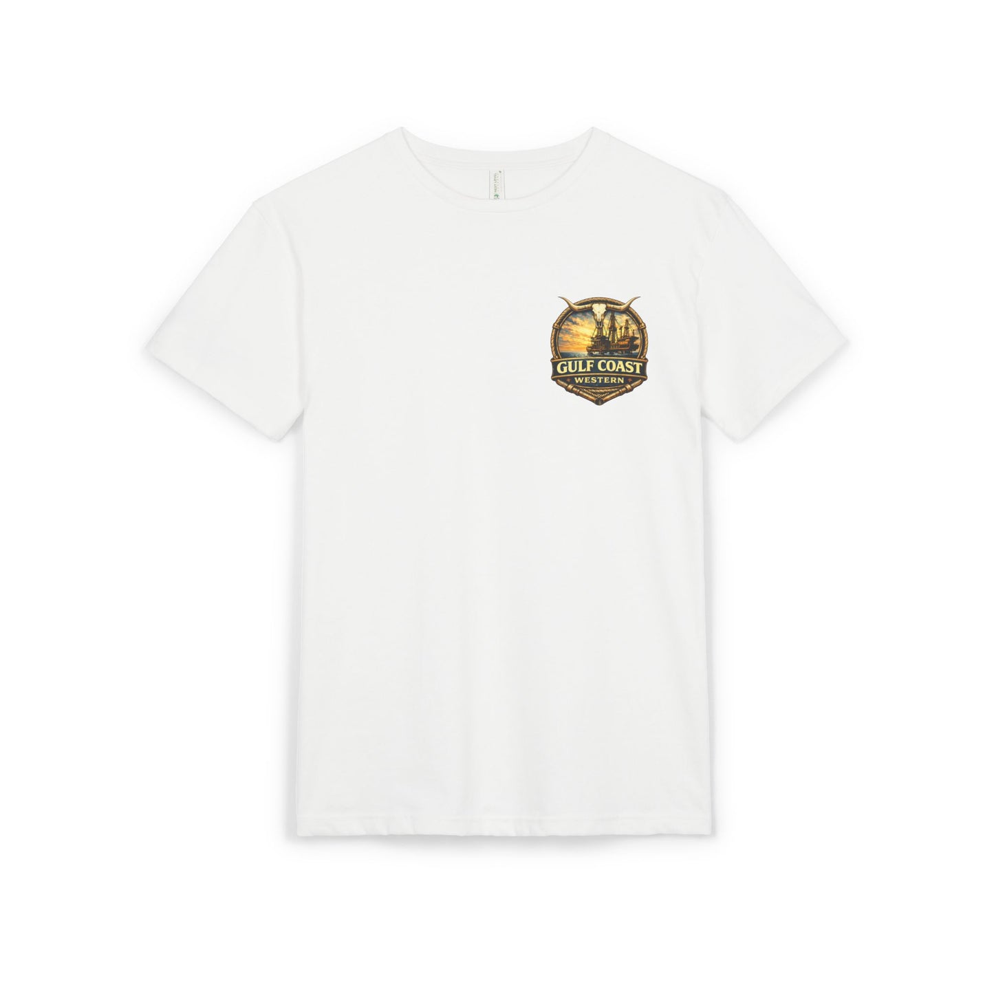 Gulf Coast Western  Fishing Graphic Tee – Vintage Palm & Sunset Pocket Design